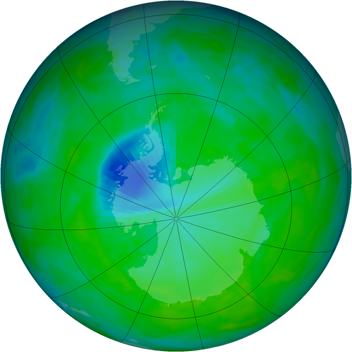 Antarctic ozone map for 11 December 1992
